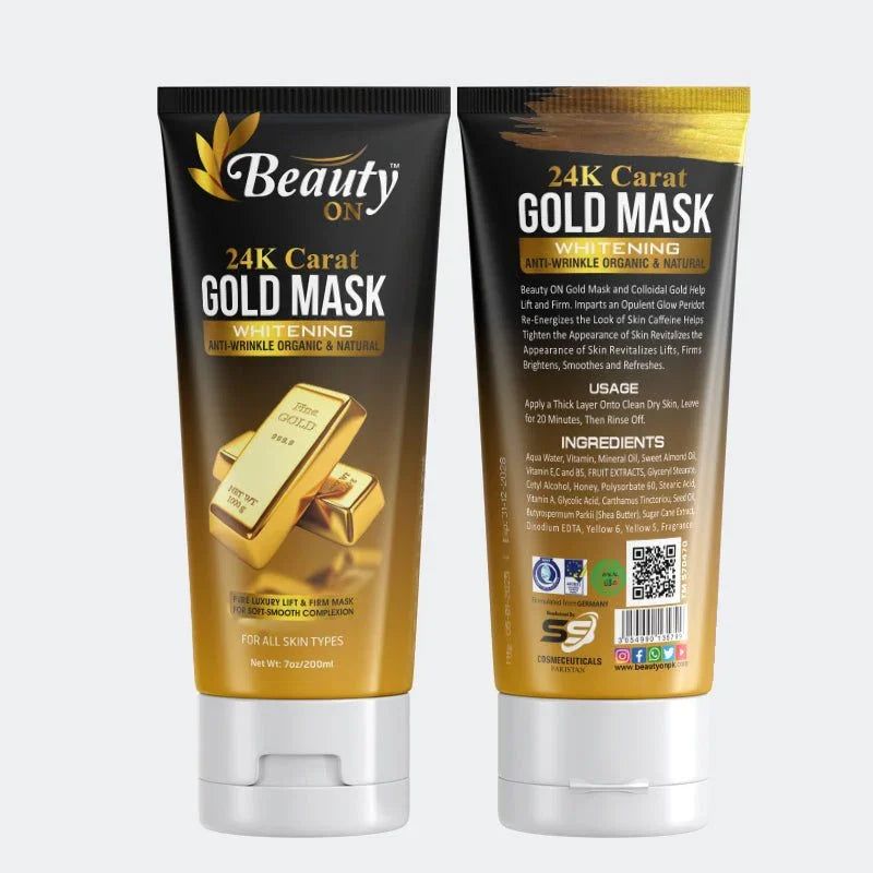 24K Carat Gold Mask for whitening and anti-wrinkle skincare, organic and natural, for all skin types