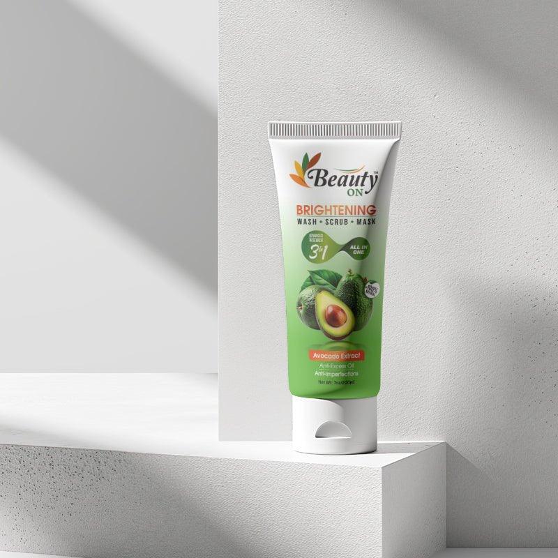 Brightening 3-in-1 face wash scrub mask with avocado extract for glowing skin