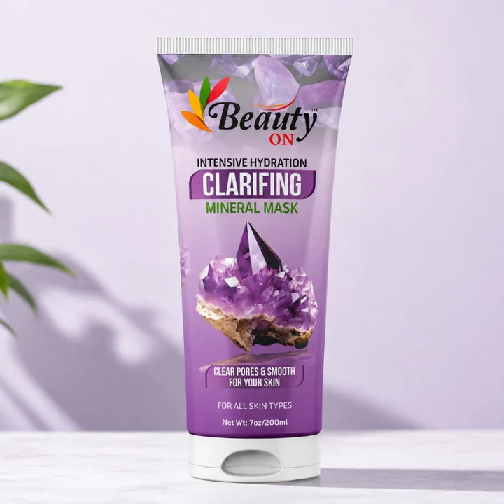 Beauty ON Clarifying Mineral Mask for all skin types, hydrating face mask with amethyst crystal design