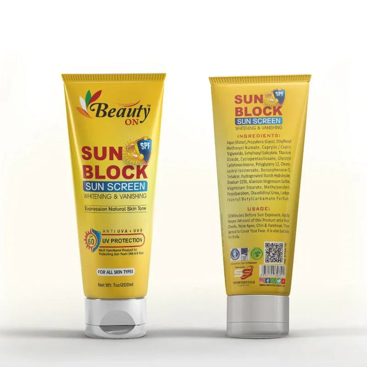 Beauty ON Sun Block SPF 60 for all skin types, whitening & vanishing, UV protection
