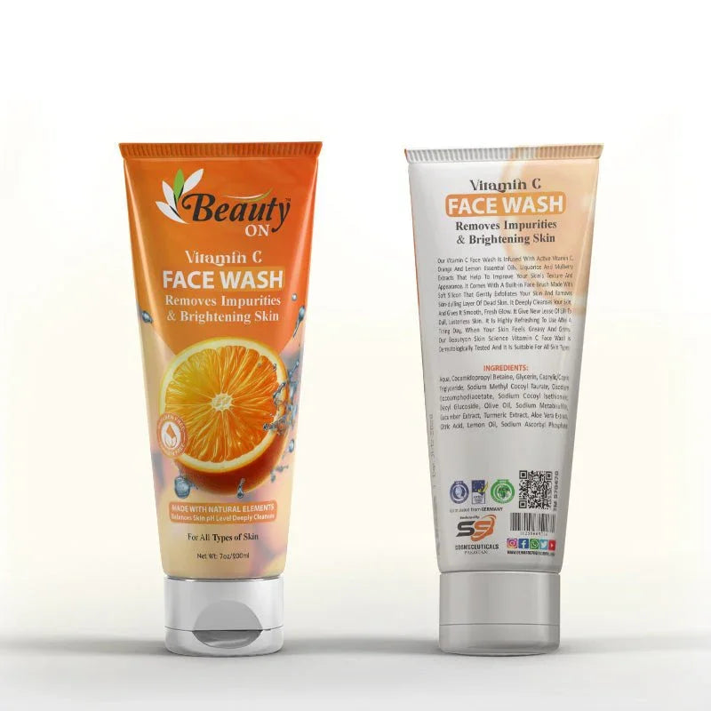 Vitamin C face wash for brightening skin, sulfate-free & natural ingredients, suitable for all skin types